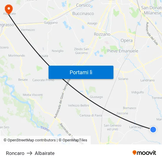 Roncaro to Albairate map