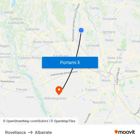 Rovellasca to Albairate map