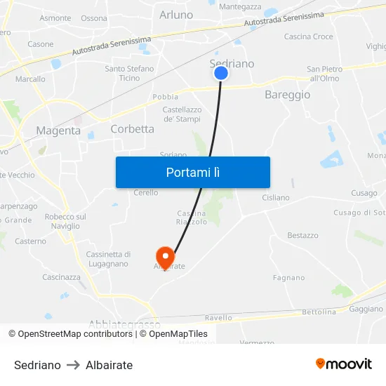 Sedriano to Albairate map