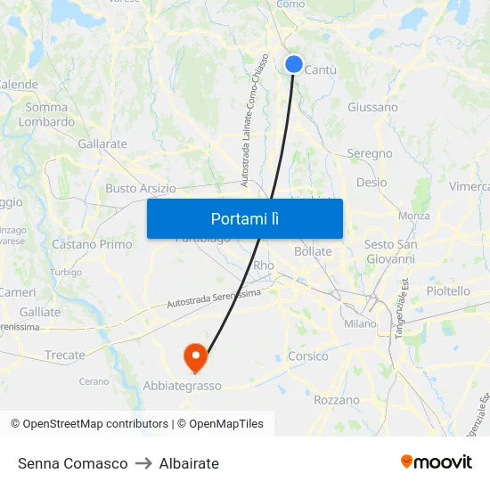 Senna Comasco to Albairate map