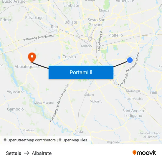 Settala to Albairate map