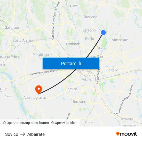 Sovico to Albairate map