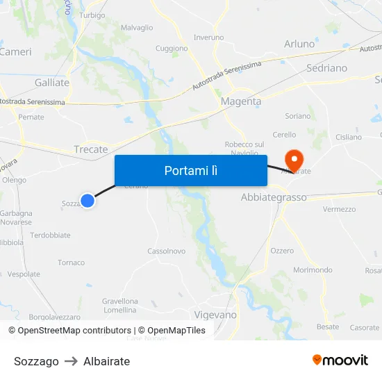 Sozzago to Albairate map