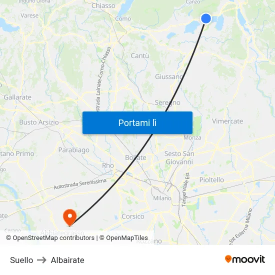 Suello to Albairate map