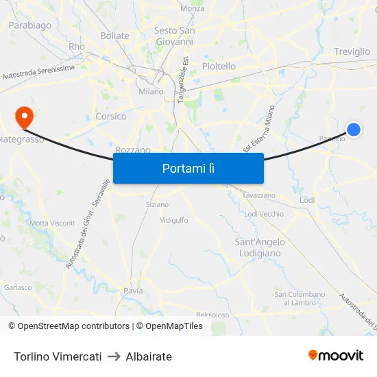 Torlino Vimercati to Albairate map