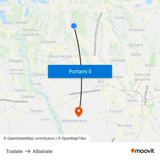 Tradate to Albairate map