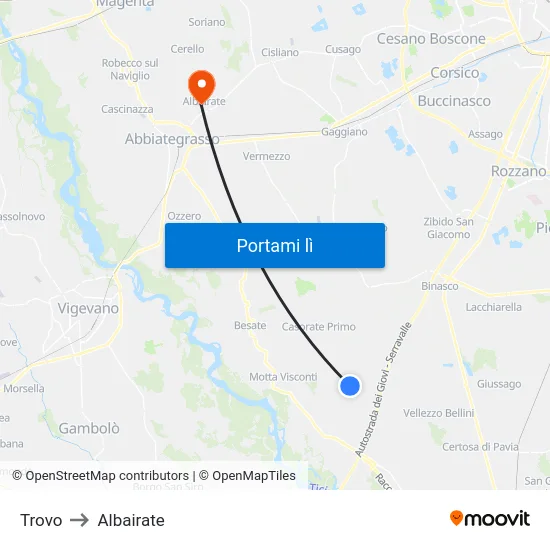 Trovo to Albairate map