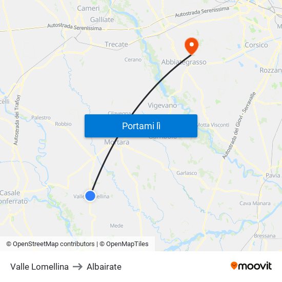 Valle Lomellina to Albairate map