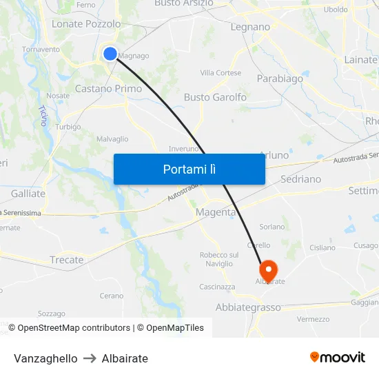 Vanzaghello to Albairate map