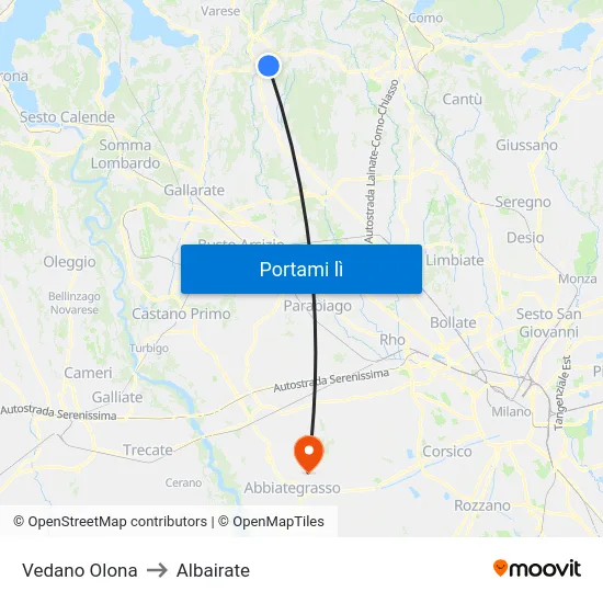 Vedano Olona to Albairate map