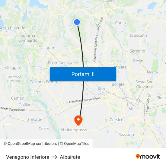 Venegono Inferiore to Albairate map
