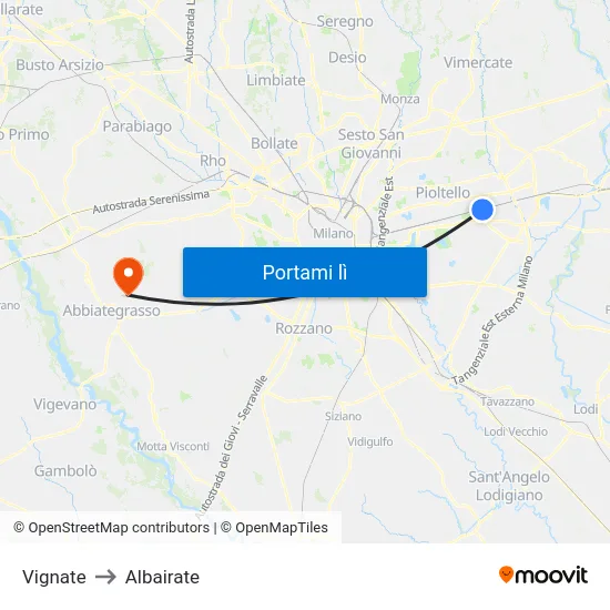 Vignate to Albairate map