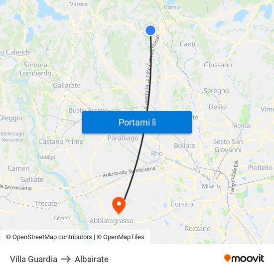 Villa Guardia to Albairate map