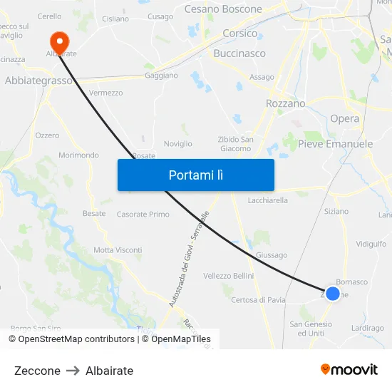 Zeccone to Albairate map