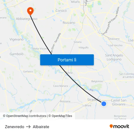 Zenevredo to Albairate map
