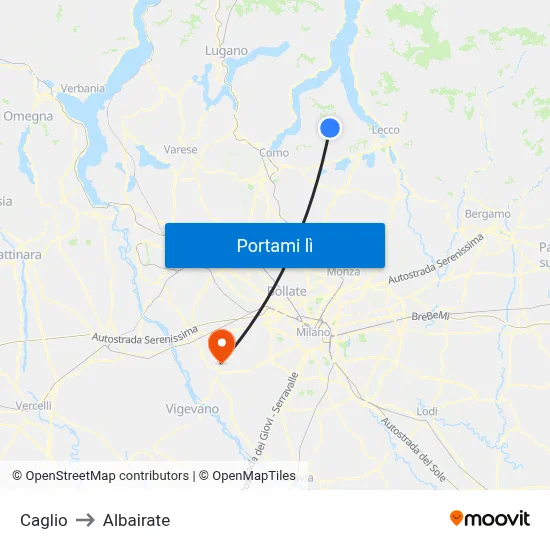 Caglio to Albairate map