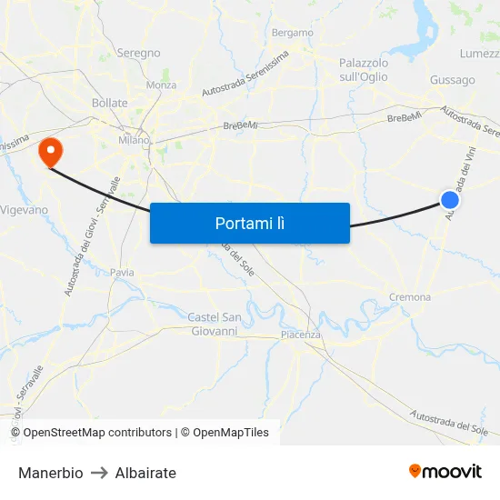 Manerbio to Albairate map