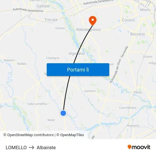 LOMELLO to Albairate map