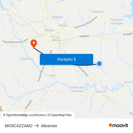 MOSCAZZANO to Albairate map