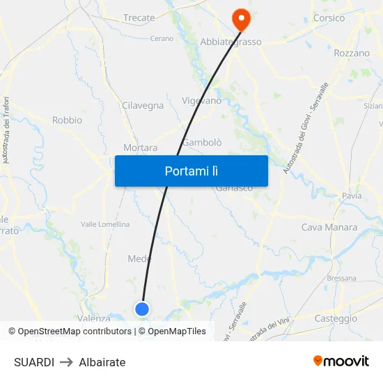 SUARDI to Albairate map