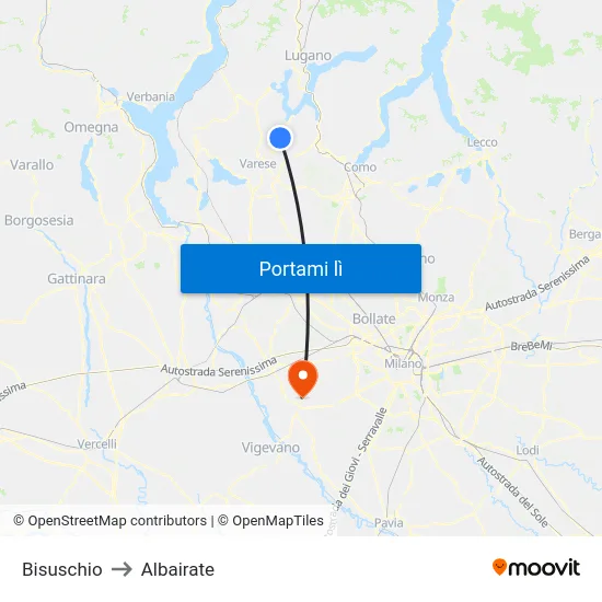 Bisuschio to Albairate map