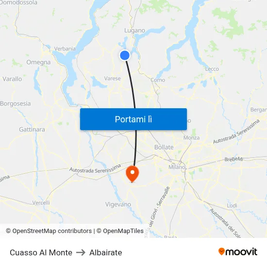 Cuasso Al Monte to Albairate map