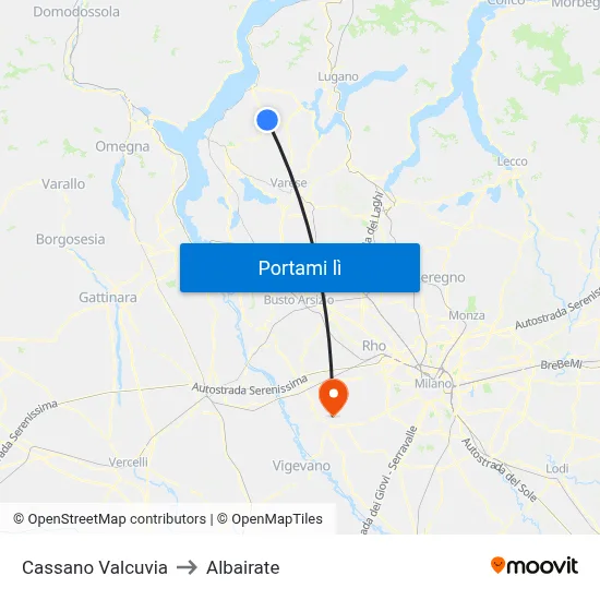 Cassano Valcuvia to Albairate map