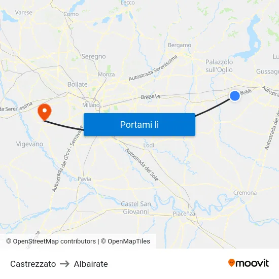 Castrezzato to Albairate map