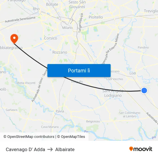 Cavenago D' Adda to Albairate map