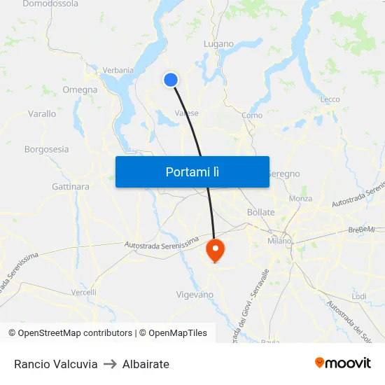 Rancio Valcuvia to Albairate map