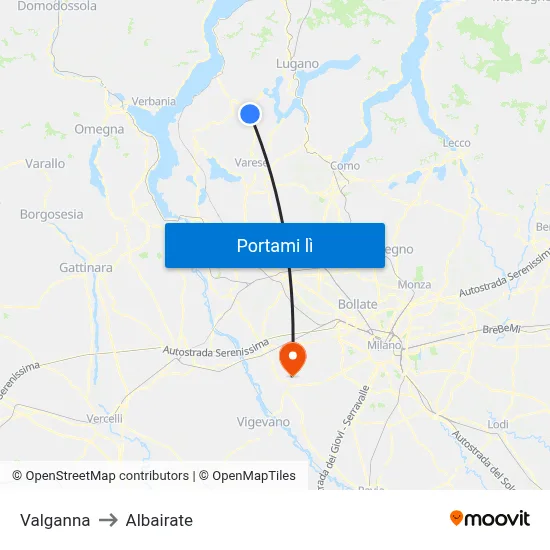 Valganna to Albairate map