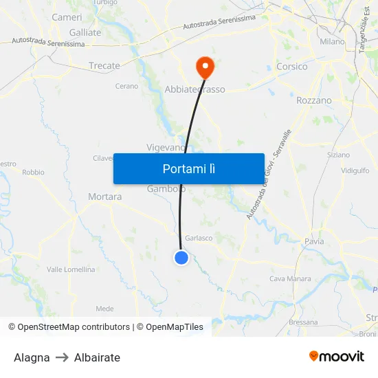 Alagna to Albairate map