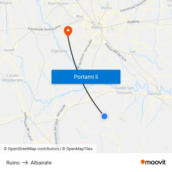 Ruino to Albairate map