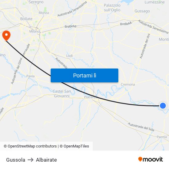 Gussola to Albairate map