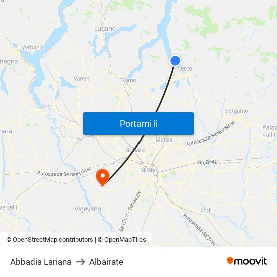 Abbadia Lariana to Albairate map