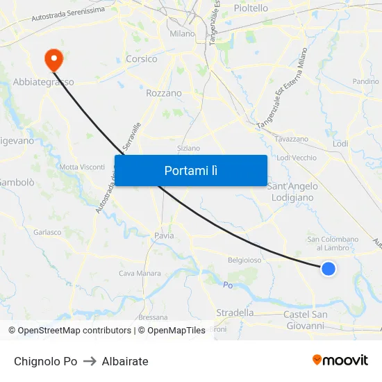 Chignolo Po to Albairate map
