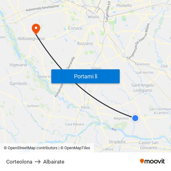 Corteolona to Albairate map