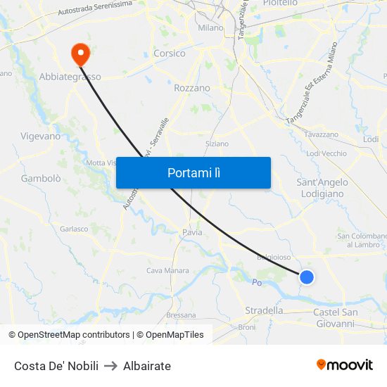 Costa De' Nobili to Albairate map