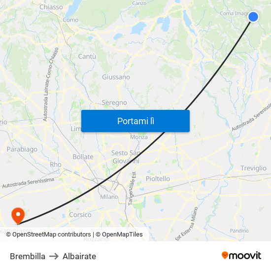 Brembilla to Albairate map