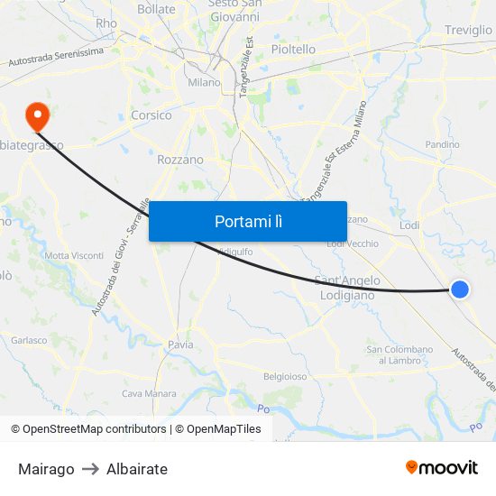 Mairago to Albairate map