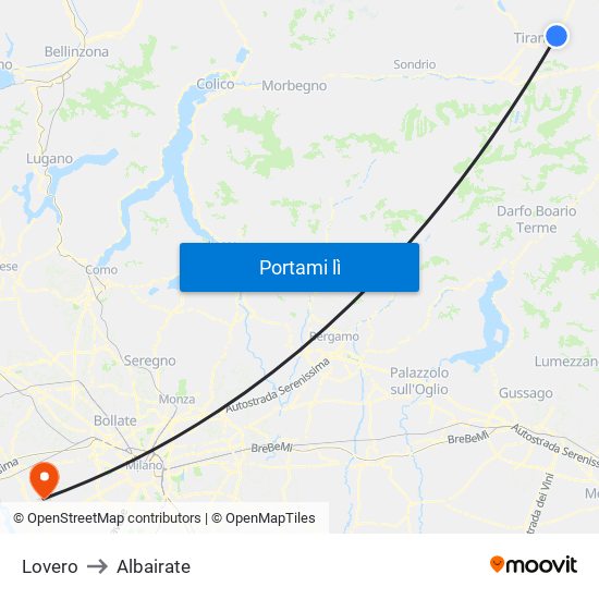 Lovero to Albairate map