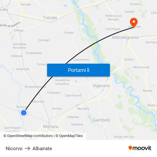 Nicorvo to Albairate map