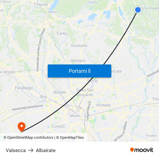 Valsecca to Albairate map