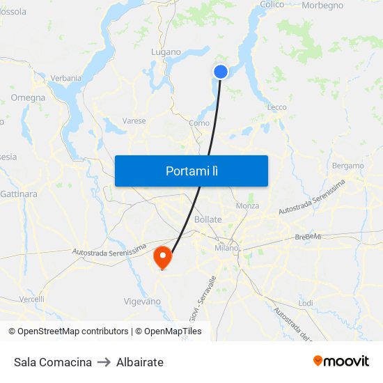 Sala Comacina to Albairate map