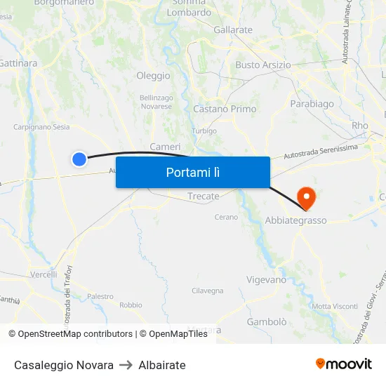 Casaleggio Novara to Albairate map