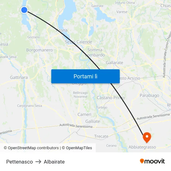 Pettenasco to Albairate map