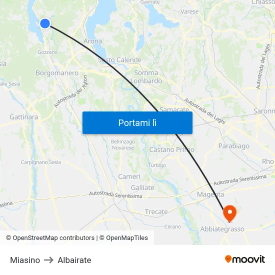 Miasino to Albairate map