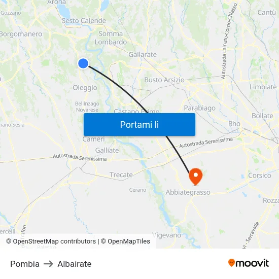 Pombia to Albairate map