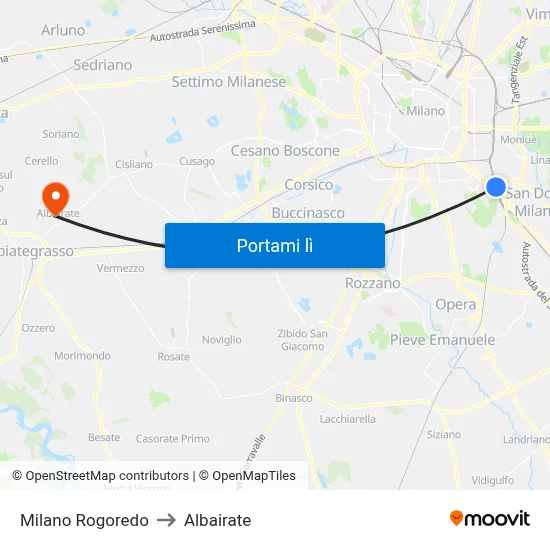 Milano Rogoredo to Albairate map