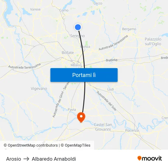Arosio to Albaredo Arnaboldi map
